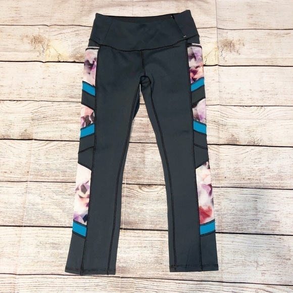 CALIA Grey and Floral Mesh Cropped Leggings Size XS - Picture 1 of 8